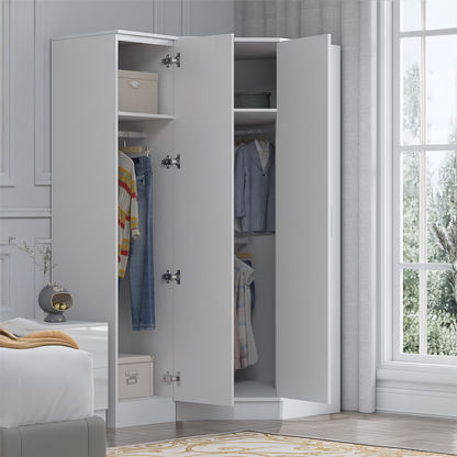REFLECT - 1 Door Corner + 1 Door Plain Wardrobe in Gloss White / Matt White