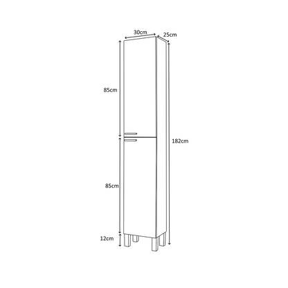 Baltic White Tall 2 Door Bathroom Storage Cabinet - Organiser for Toiletries & Towels