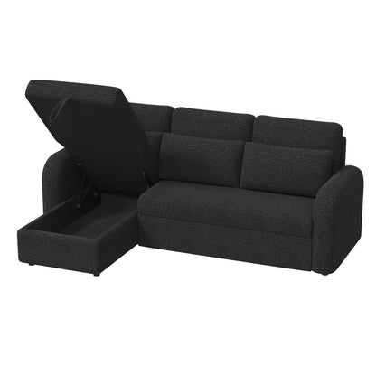 FLYN - 3 Seater L Shape Corner Sofabed in Teddy Boucle BLACK