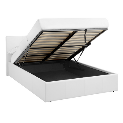LUNA 4FT6 Double White Ottoman Storage Bed with Gas Lift & 17cm Thick Spring Mattress