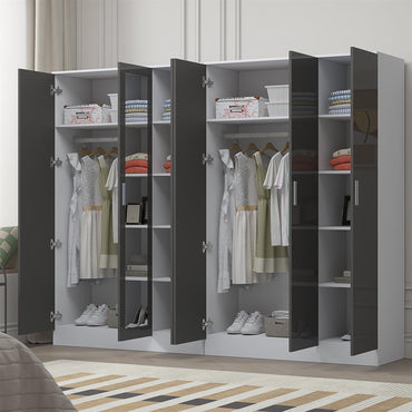 Reflect 2pc Wardrobe Bundle - 3 Door Mirror + 3 Door Plain - Grey Gloss & Matt White