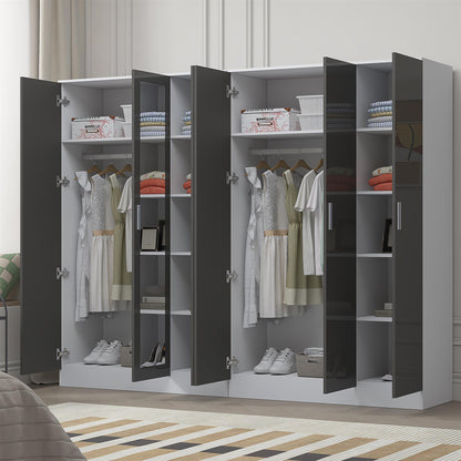 Reflect 2pc Wardrobe Bundle - 3 Door Mirror + 3 Door Plain - Grey Gloss & Matt White