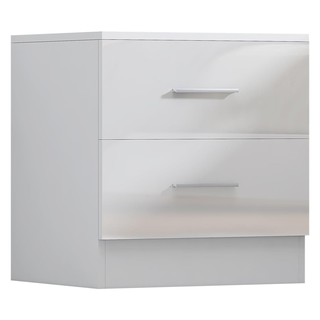 Reflect 3 Door Plain Wardrobe, 5 Drawer Chest, 2 Drawer Bedside - White Gloss & Matt White - Modern Bedroom Furniture Set