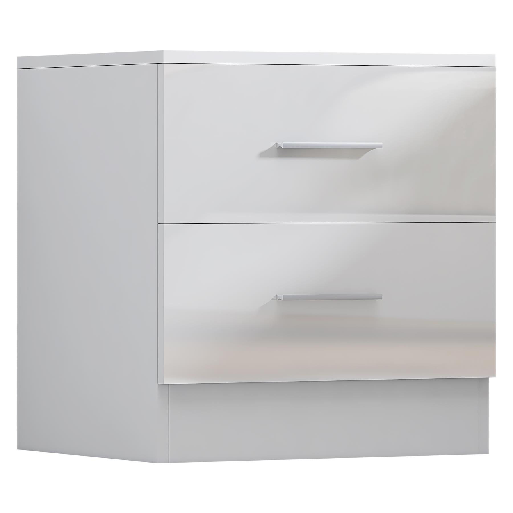 Reflect 3 Door Plain Wardrobe, 5 Drawer Chest, 2 Drawer Bedside - White Gloss & Matt White - Modern Bedroom Furniture Set