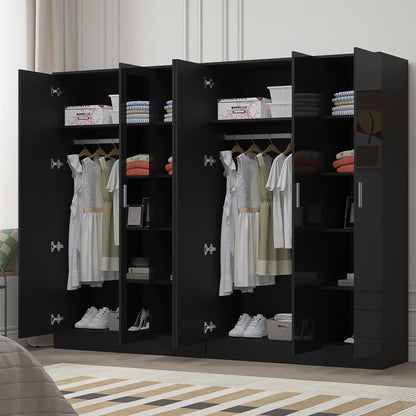 Reflect 2pc Wardrobe Bundle - 3 Door Mirror + 3 Door Plain - Black Gloss & Black Oak