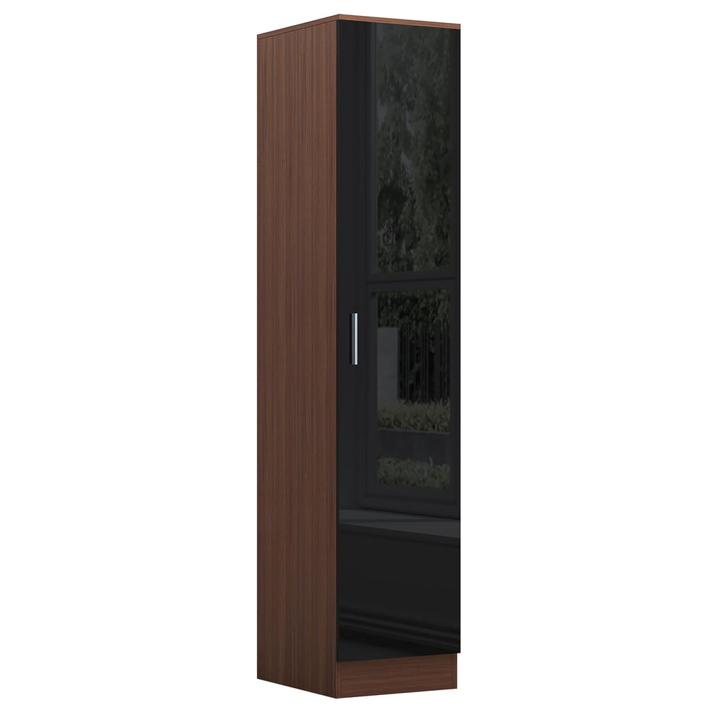 Reflect 3pc Wardrobe Bundle - 2 Door Corner + 2x 1 Door Plain - Black Gloss & Walnut