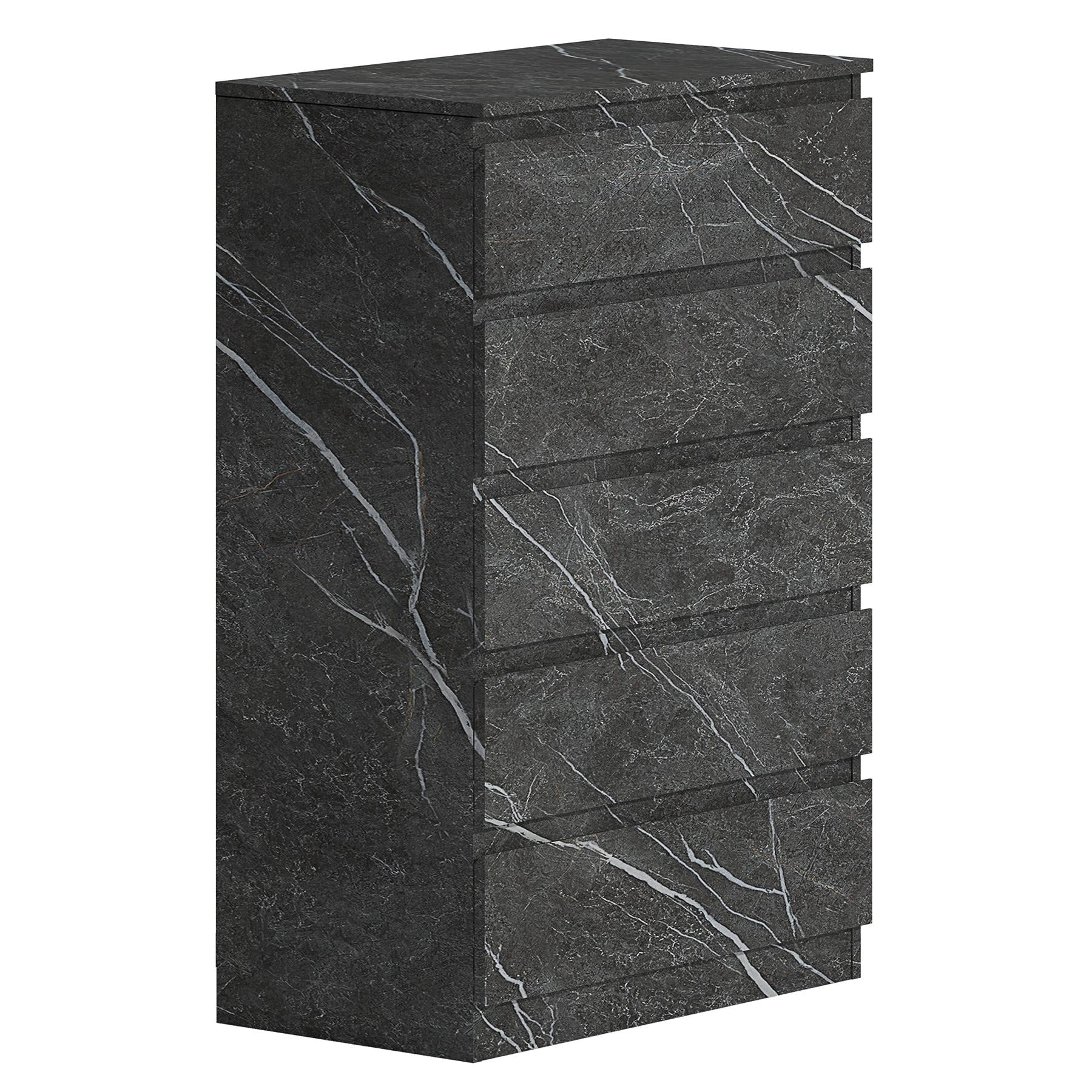 ZITA Grey Marble Effect 5 Drawer Chest - Modern Storage Unit, Stylish Bedroom Storage