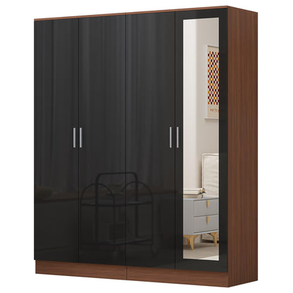 Reflect 2pc Wardrobe Bundle - 2 Door Mirror + 2 Door Plain - Black Gloss & Walnut