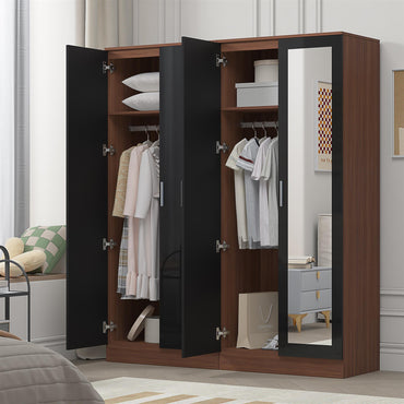 Reflect 2pc Wardrobe Bundle - 2 Door Mirror + 2 Door Plain - Black Gloss & Walnut
