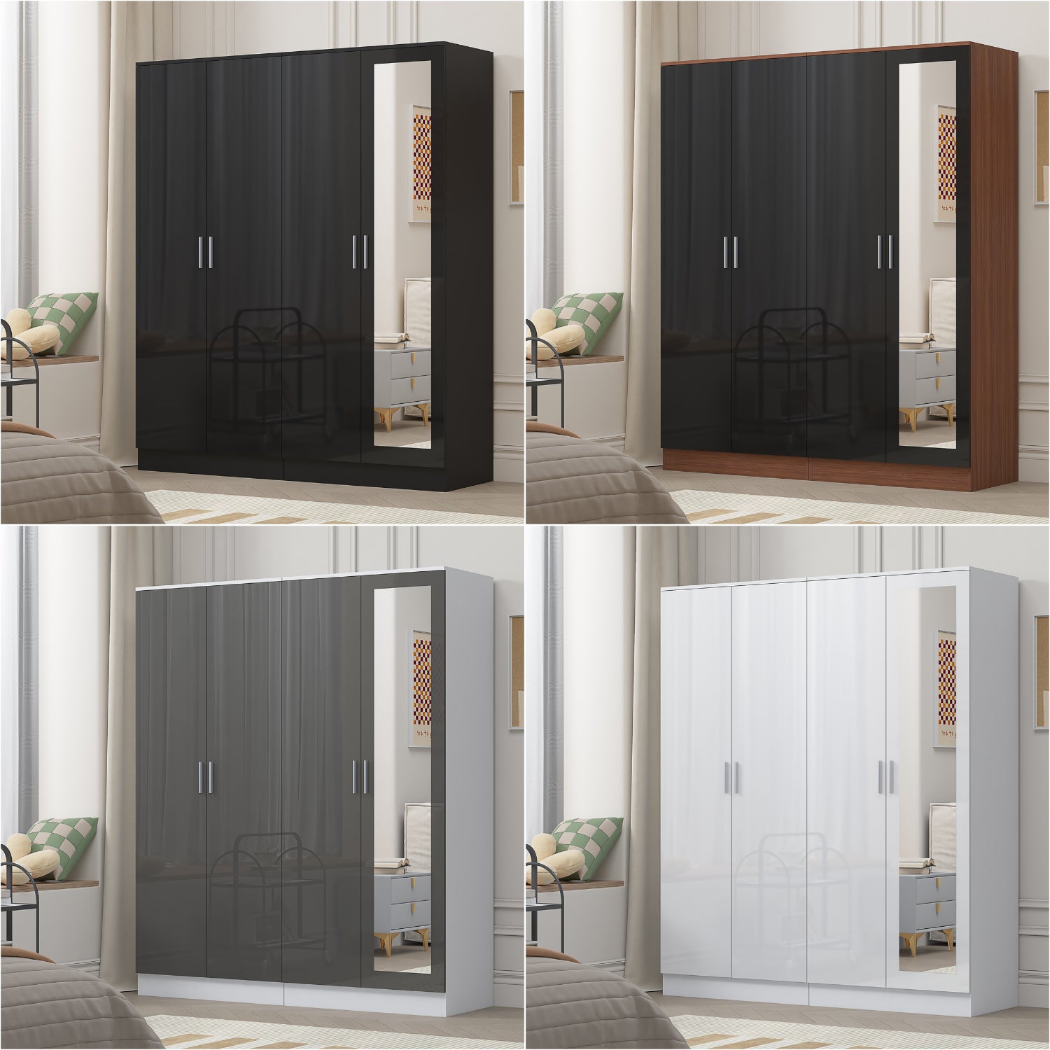 REFLECT Gloss 2pc Wardrobe Bundle - 2 Door Mirror + 2 Door Plain - 4 Colours