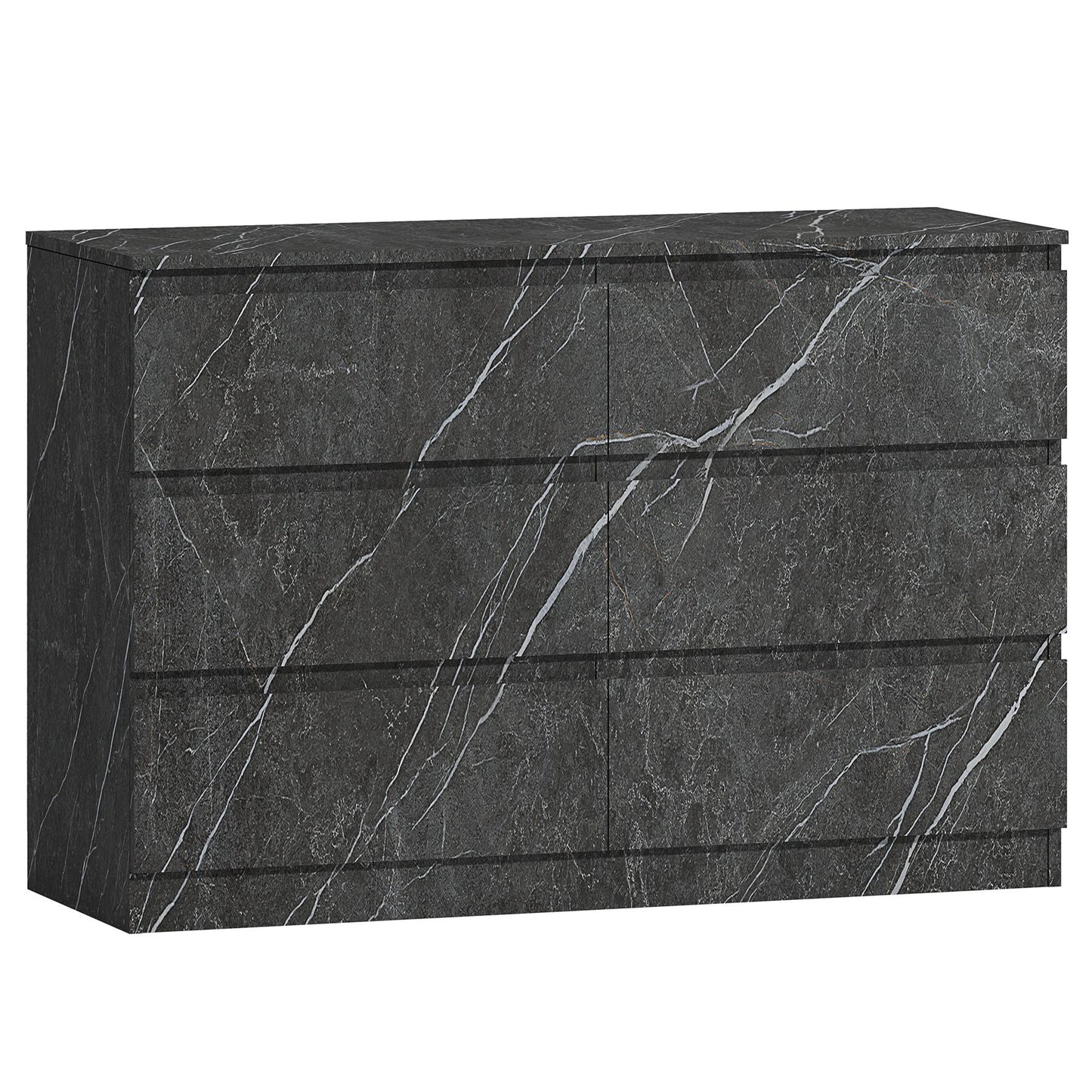 ZITA Grey Marble Effect 6 Drawer Chest - Wide Storage Unit, Stylish Bedroom Storage