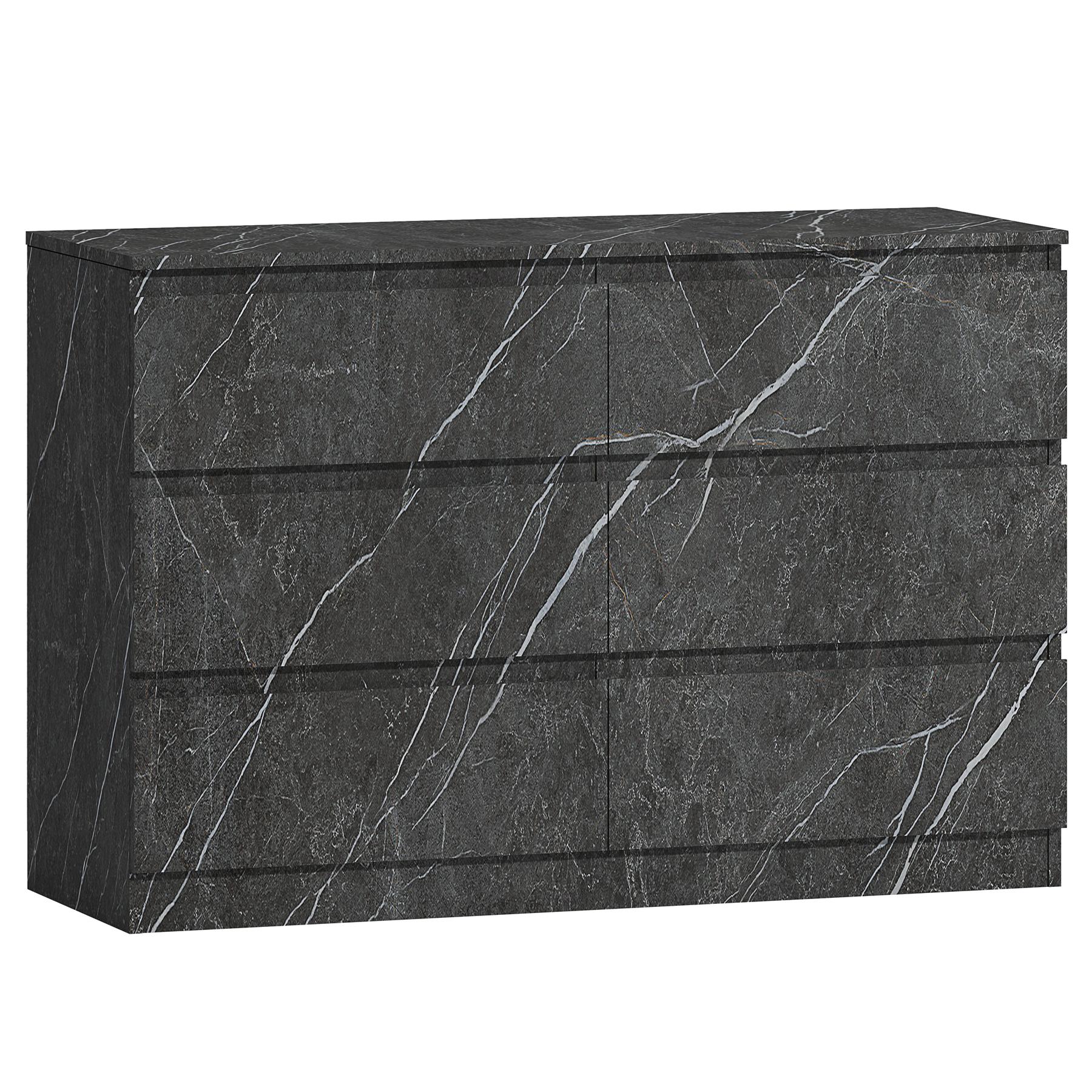 ZITA Bedroom Furniture Wide 6 Drawer Chest in White OR Grey Marble Colour Option