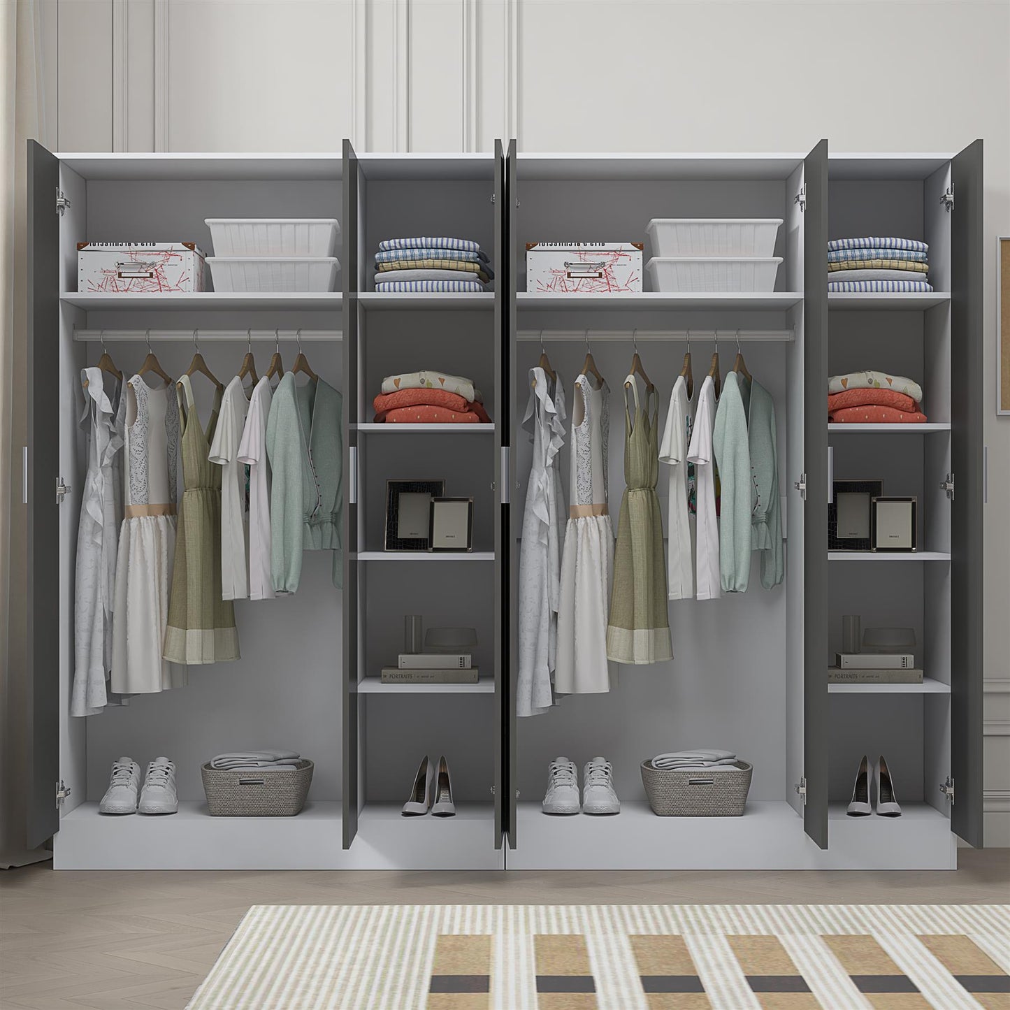 Reflect 2pc Wardrobe Bundle - 3 Door Plain + 3 Door Plain - Grey Gloss & Matt White