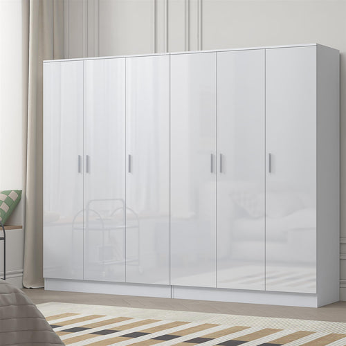 Reflect 2pc Wardrobe Bundle - 3 Door Plain + 3 Door Plain - White Gloss & Matt White