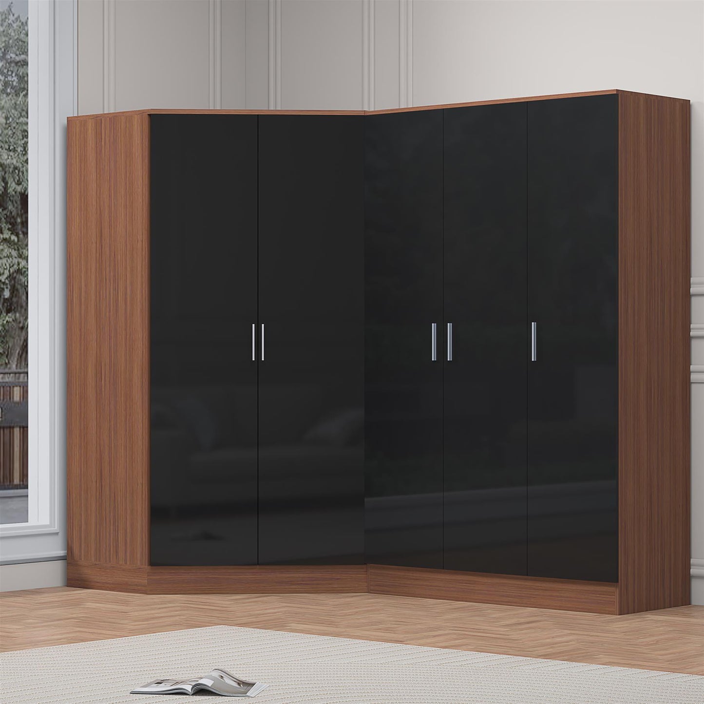 REFLECT Gloss 5 Door Corner Wardrobe Bundle Inc Corner + 3 Door Wardrobe Set