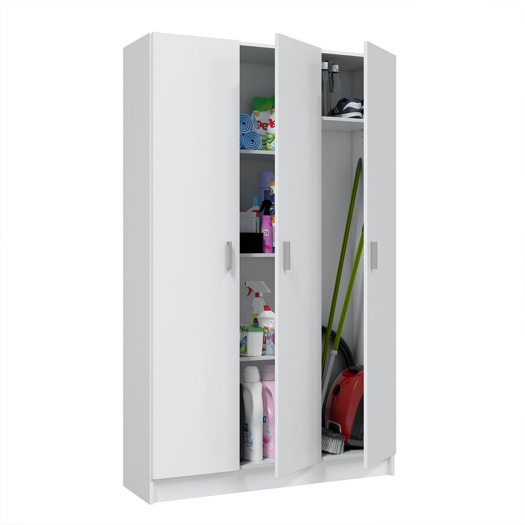 VITA White 3 Door Broom Cupboard - Modular Kitchen & Utility Room Cleaning Storage Cabinet