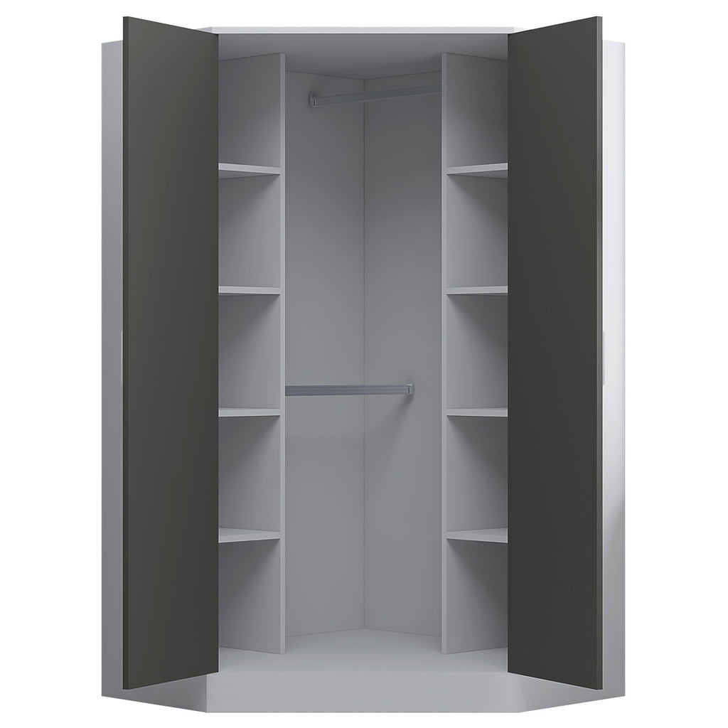 Reflect 2pc Wardrobe Bundle - 2 Door Corner + 3 Door Mirror - Grey Gloss & Matt White - H: 180cm x W: 179cm x D: 103cm