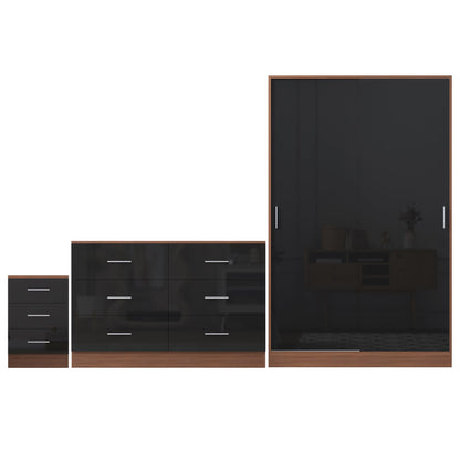 REFLECT Gloss 3pc Set - 2 Door Sliding Wardrobe + Wide Chest + Tall Bedside