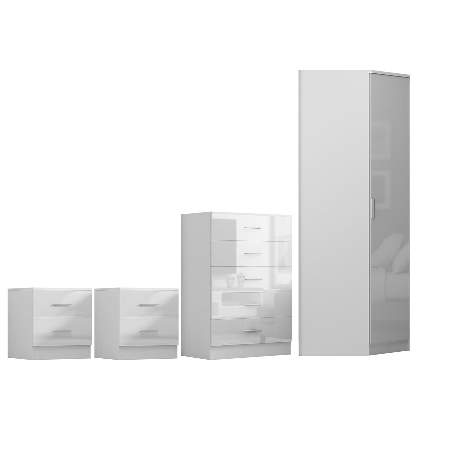 REFLECT 1dr Corner Bedroom Furniture Bundles Chest, Bedsides, Desks - 4 Colours