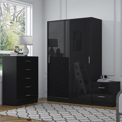 REFLECT Gloss 3pc Set - 2 Door Sliding Wardrobe + 5 Draw Chest + Bedside