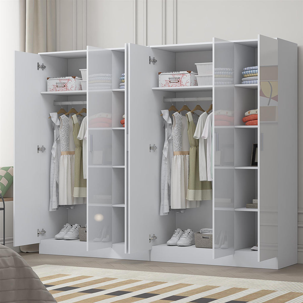 Reflect 2pc Wardrobe Bundle - 3 Door Plain + 3 Door Plain - White Gloss & Matt White