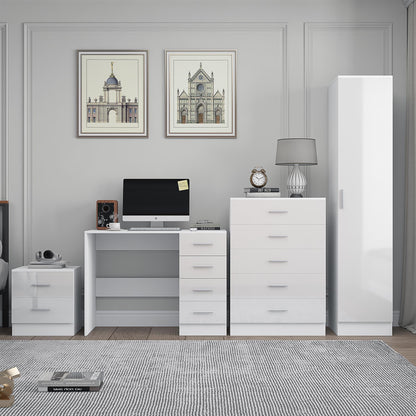 REFLECT Gloss 4pc Bedroom Set - 1 Door Wardrobe + 5 Draw Chest + Bedside + Desk