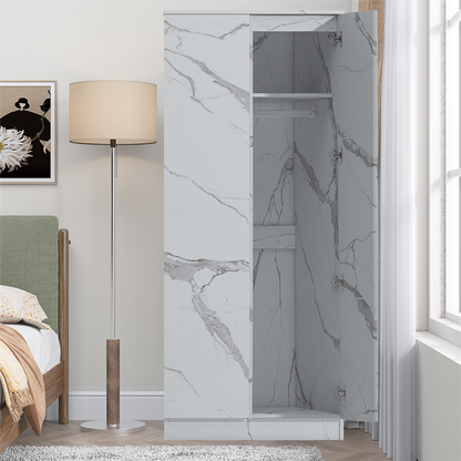 ZITA White Marble Effect 2 Door Plain Wardrobe - Bedroom Storage, Stylish and Spacious