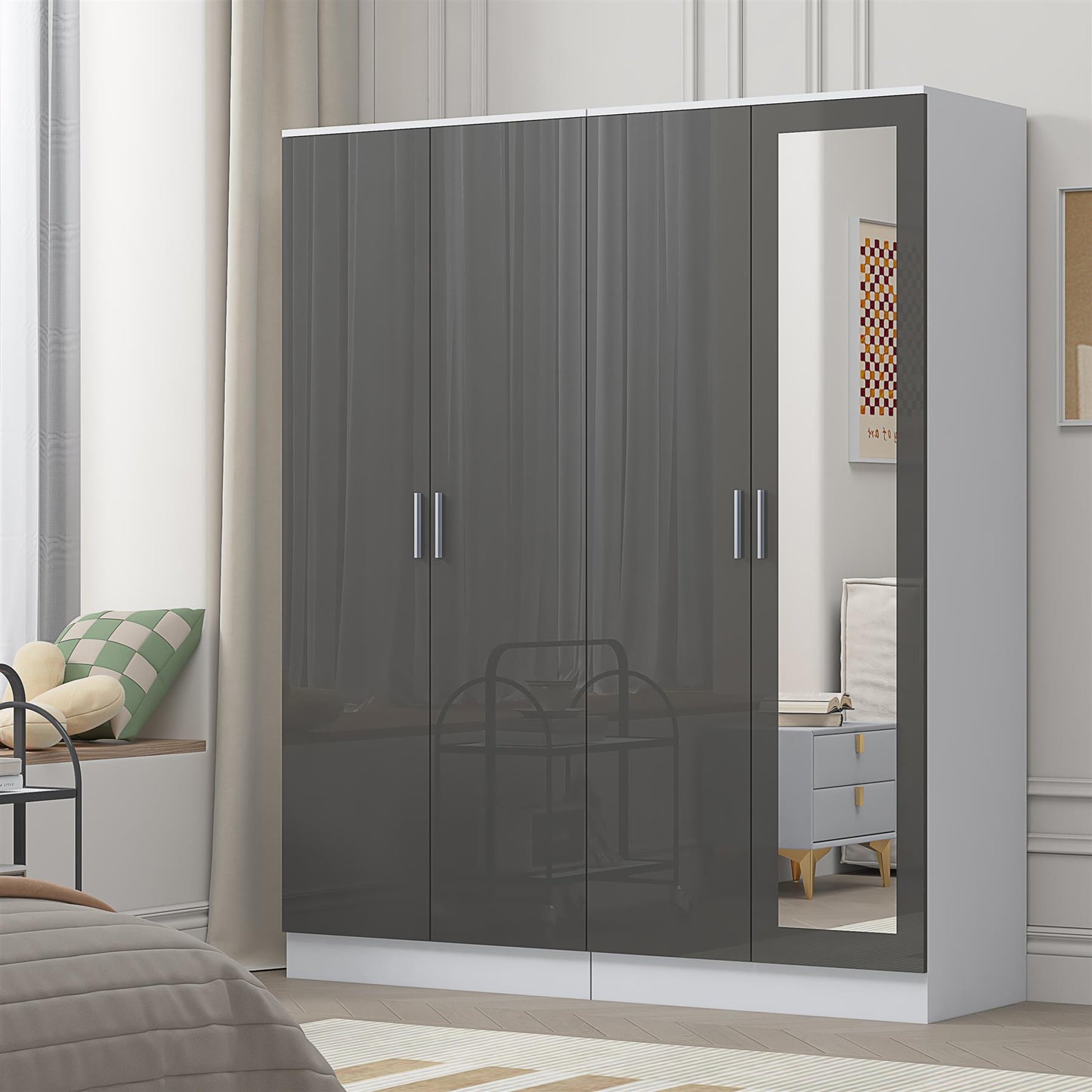 Reflect 2pc Wardrobe Bundle - 2 Door Mirror + 2 Door Plain - Grey Gloss & Matt White