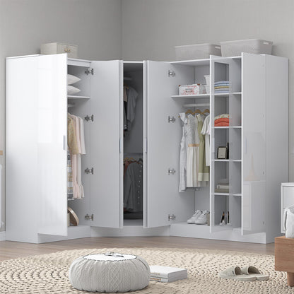 Reflect 3pc Wardrobe Bundle - 2 Door Corner + 3 Door Mirror + 2 Door Plain - White Gloss & Matt White