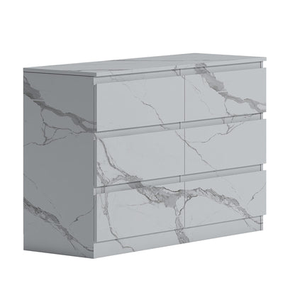 ZITA White Marble Effect 6 Drawer Chest - Wide Storage Unit, Stylish Bedroom Storage