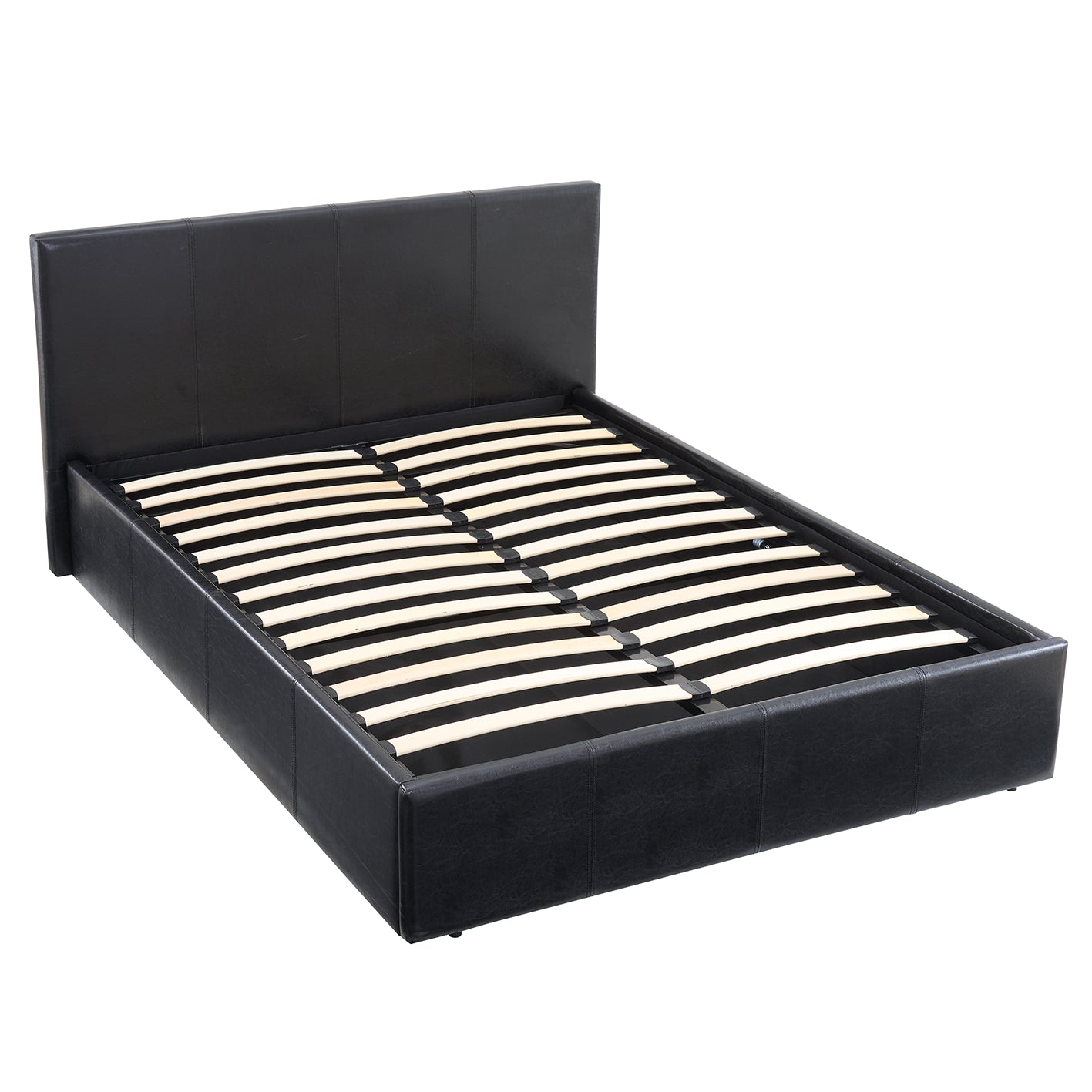 LUNA 4FT Small Double Black Ottoman Storage Bed with Gas Lift - Faux Leather Fabric