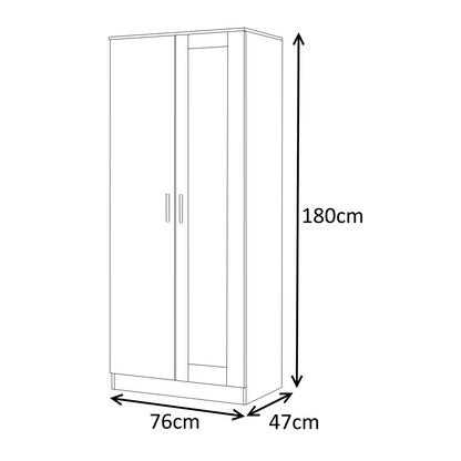 Reflect 2 Door Mirrored Wardrobe - Grey Gloss & Matt White - Hanging Rails & Shelves - Modern Sleek Design
