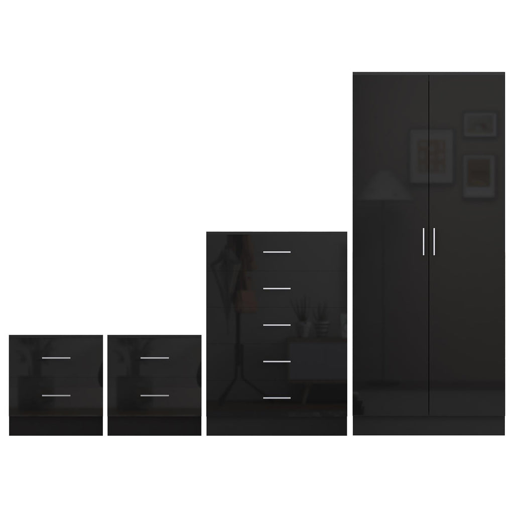 REFLECT Gloss 4pc Bedroom Set - 2 Door Wardrobe + 5 Draw Chest + 2 Bedsides