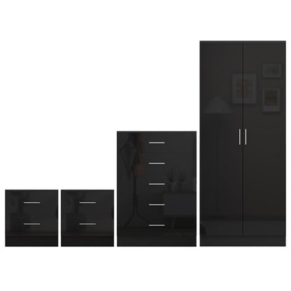 REFLECT Gloss 4pc Bedroom Set - 2 Door Wardrobe + 5 Draw Chest + 2 Bedsides