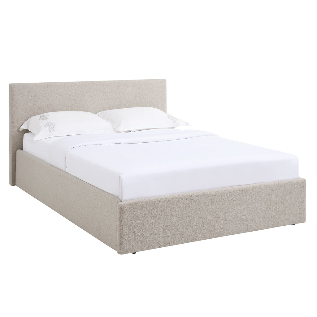 TEDDY BOUCLE 4FT6 Double Beige Ottoman Storage Bed Gas Lift Up with 20cm Memory Foam Mattress