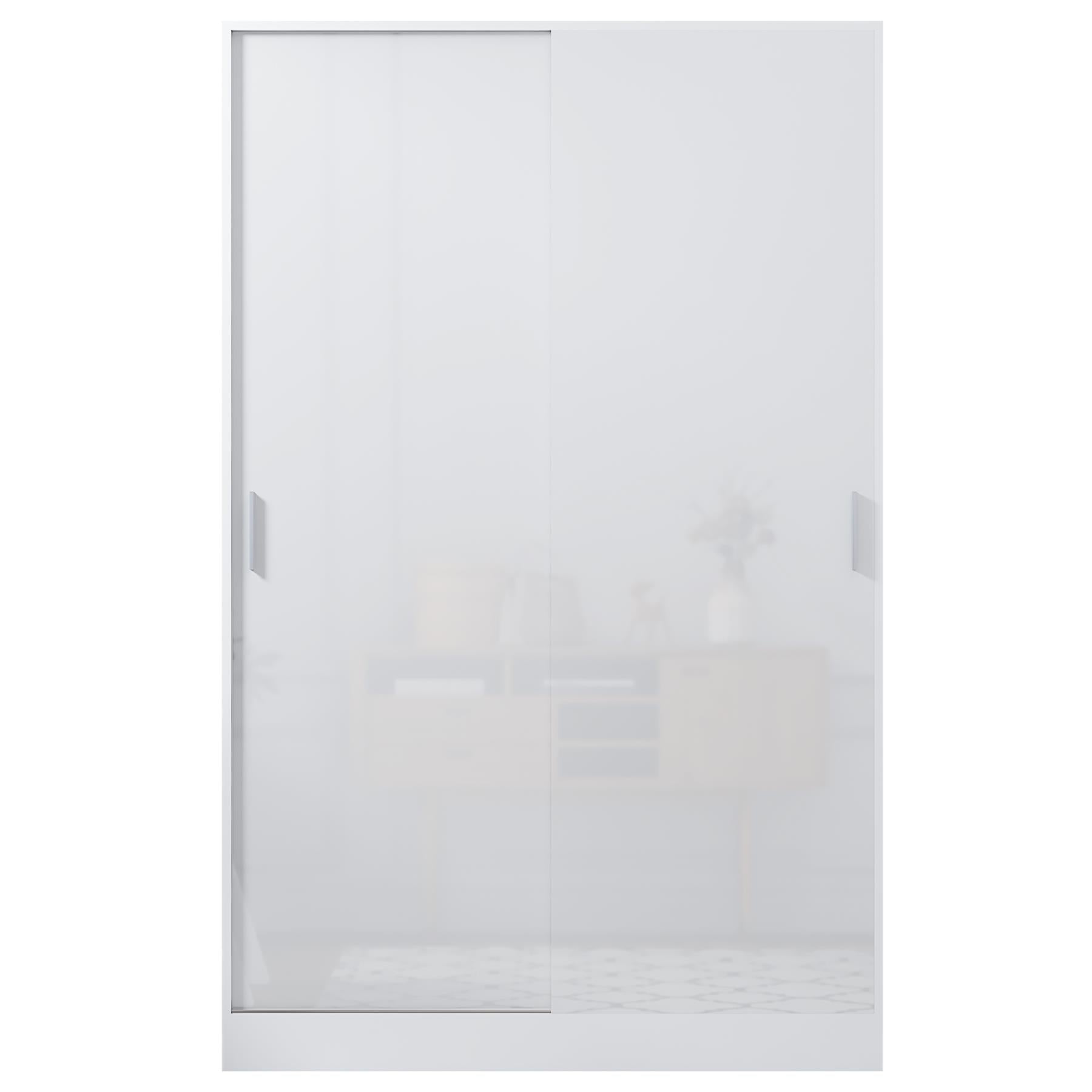Reflect 2 Door Sliding Wardrobe - White Gloss & Matt White - Hanging Rails & Shelves - Modern Design