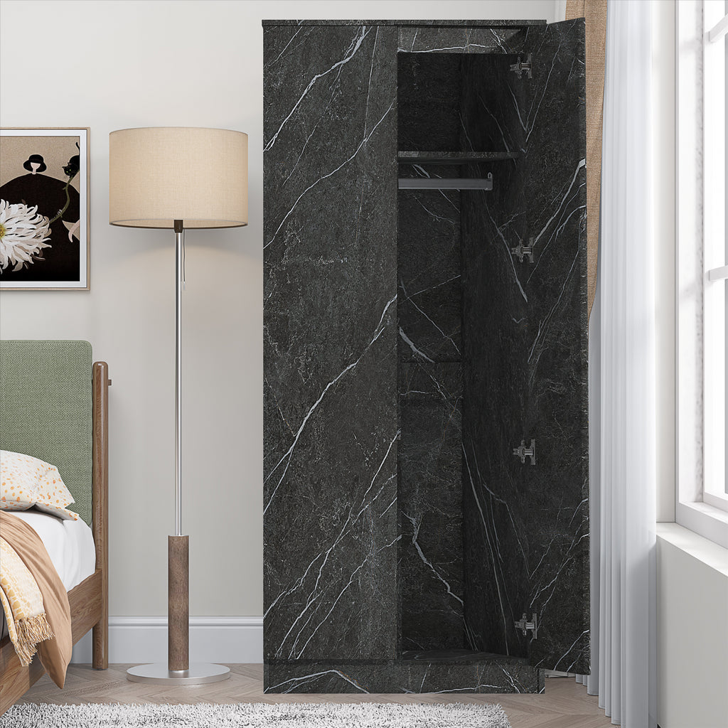 ZITA Grey Marble Effect 2 Door Plain Wardrobe - Bedroom Storage, Stylish and Spacious