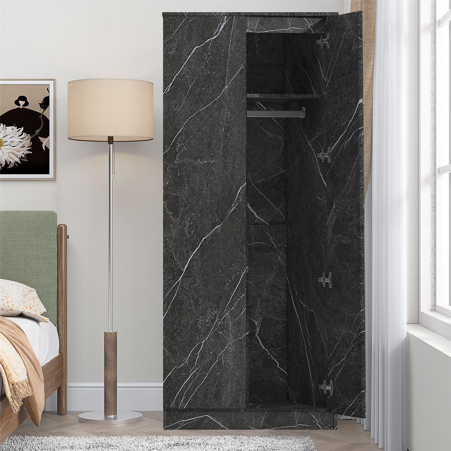 ZITA Bedroom Furniture Wardrobe Chest Bedside in White OR Grey Marble Colour