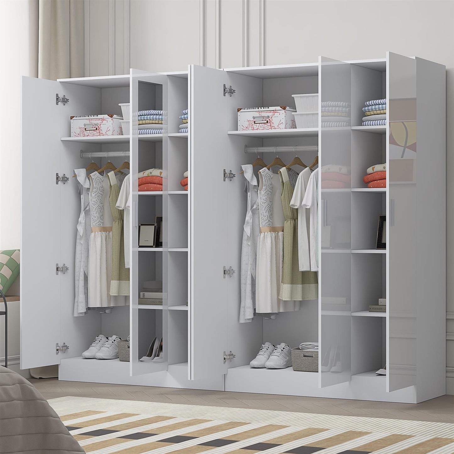 Reflect 2pc Wardrobe Bundle - 3 Door Mirror + 3 Door Plain - White Gloss & Matt White