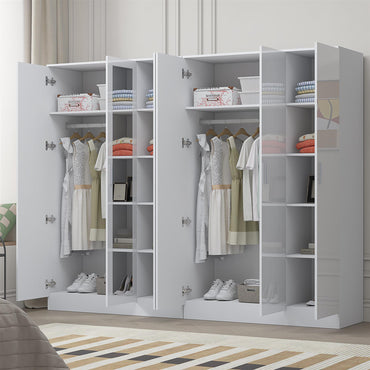Reflect 2pc Wardrobe Bundle - 3 Door Mirror + 3 Door Plain - White Gloss & Matt White