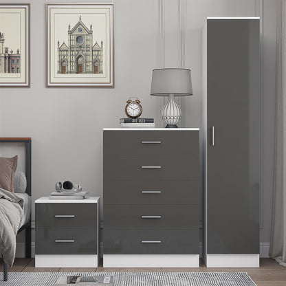 REFLECT Gloss 3pc Bedroom Set - 1 Door Wardrobe + 5 Draw Chest + Bedside