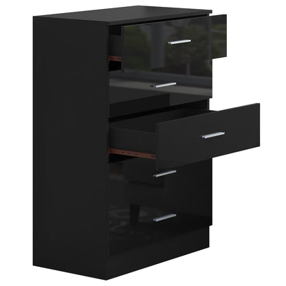 Reflect 5 Drawer Chest - Black Gloss & Black Oak - Modern Vertical Bedroom Storage Unit