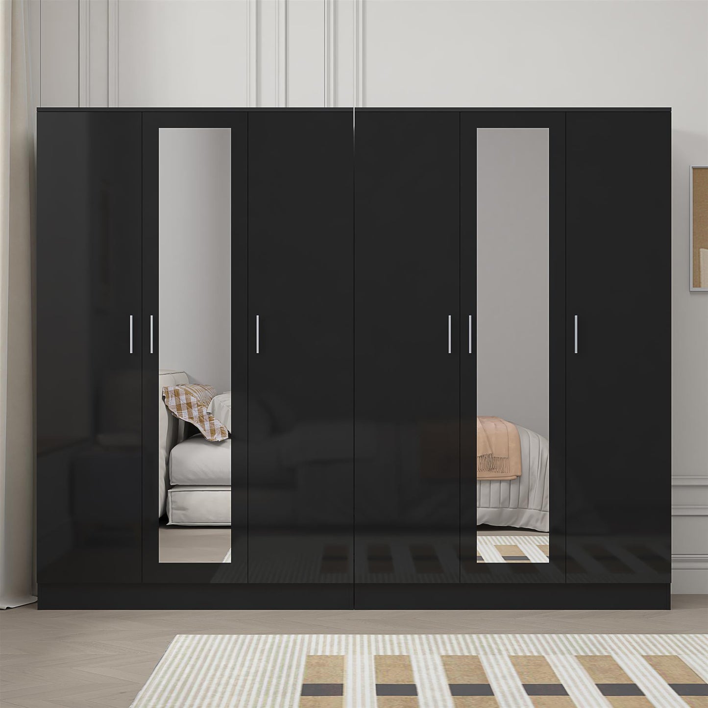 Reflect 2pc Wardrobe Bundle - 3 Door Mirror + 3 Door Mirror - Black Gloss & Black Oak