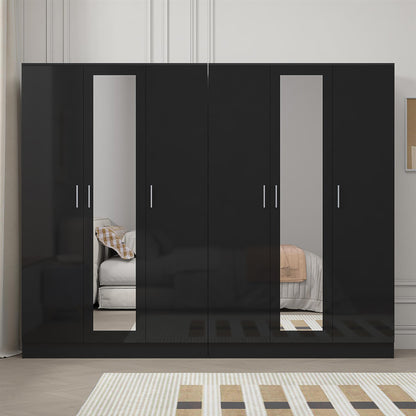 Reflect 2pc Wardrobe Bundle - 3 Door Mirror + 3 Door Mirror - Black Gloss & Black Oak