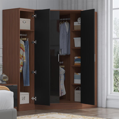 Reflect 2pc Wardrobe Bundle - 2 Door Corner + 1 Door Plain - Black Gloss & Walnut