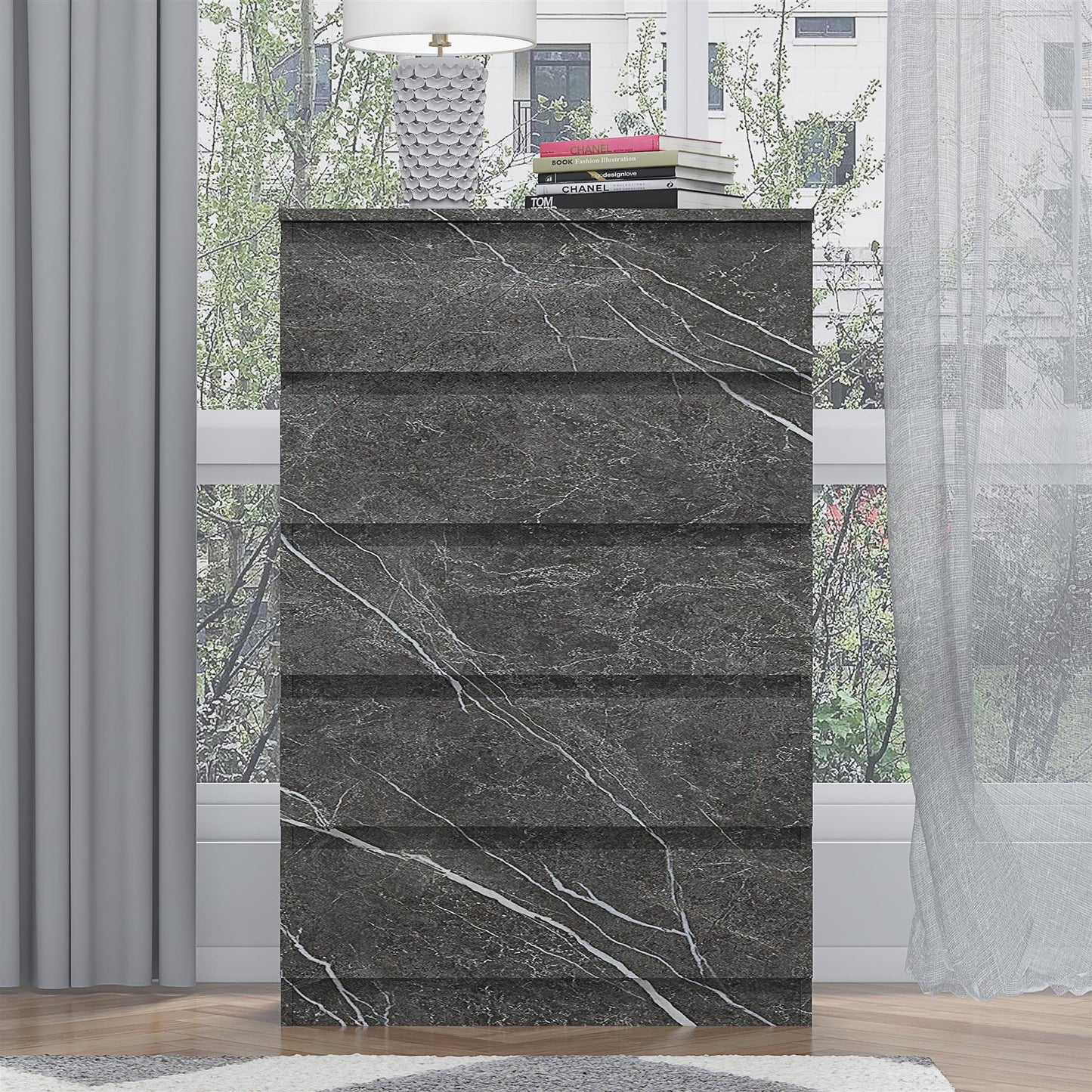 ZITA Bedroom Furniture Wardrobe Chest Bedside in White OR Grey Marble Colour