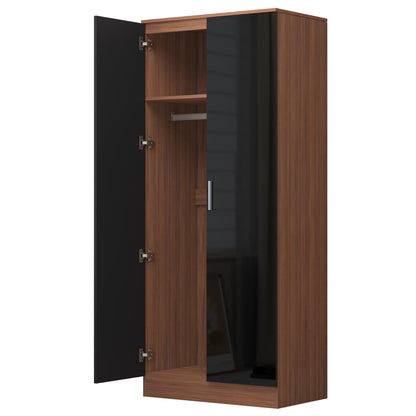 REFLECT High Gloss Bedroom Furniture Wardrobe Chest Bedside Desk - Black/Walnut