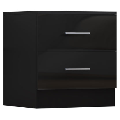 Reflect 2 Drawer Bedside - Black Gloss & Black Oak - Modern Nightstand for Bedroom Storage