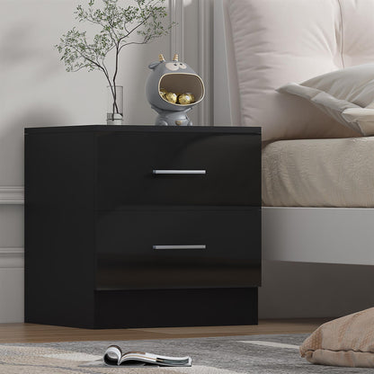 Reflect 2 Drawer Bedside - Black Gloss & Black Oak - Modern Nightstand for Bedroom Storage