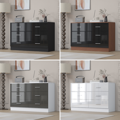 REFLECT Gloss Bedroom Furniture Wide 6 Drawer Chest of Drawers - 4 Colour Option